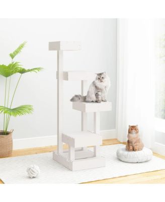 Cat Tree White 17.9"x19.3"x40.6" Solid Wood Pine