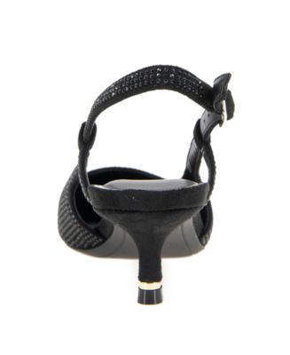 Women's Martha Crystals Kitten Heel Sling Back Pumps