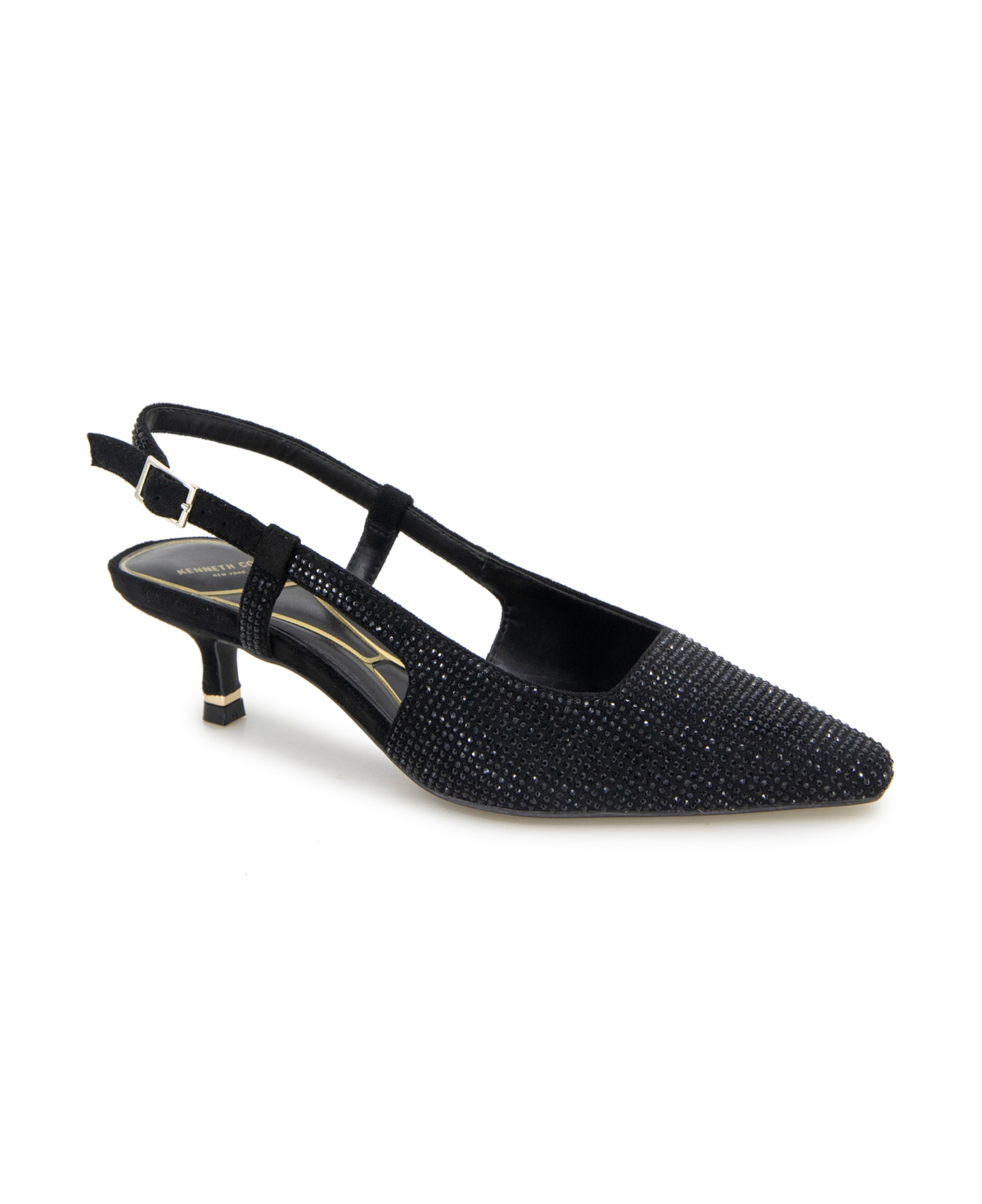 Women's Martha Crystals Kitten Heel Sling Back Pumps - Gold