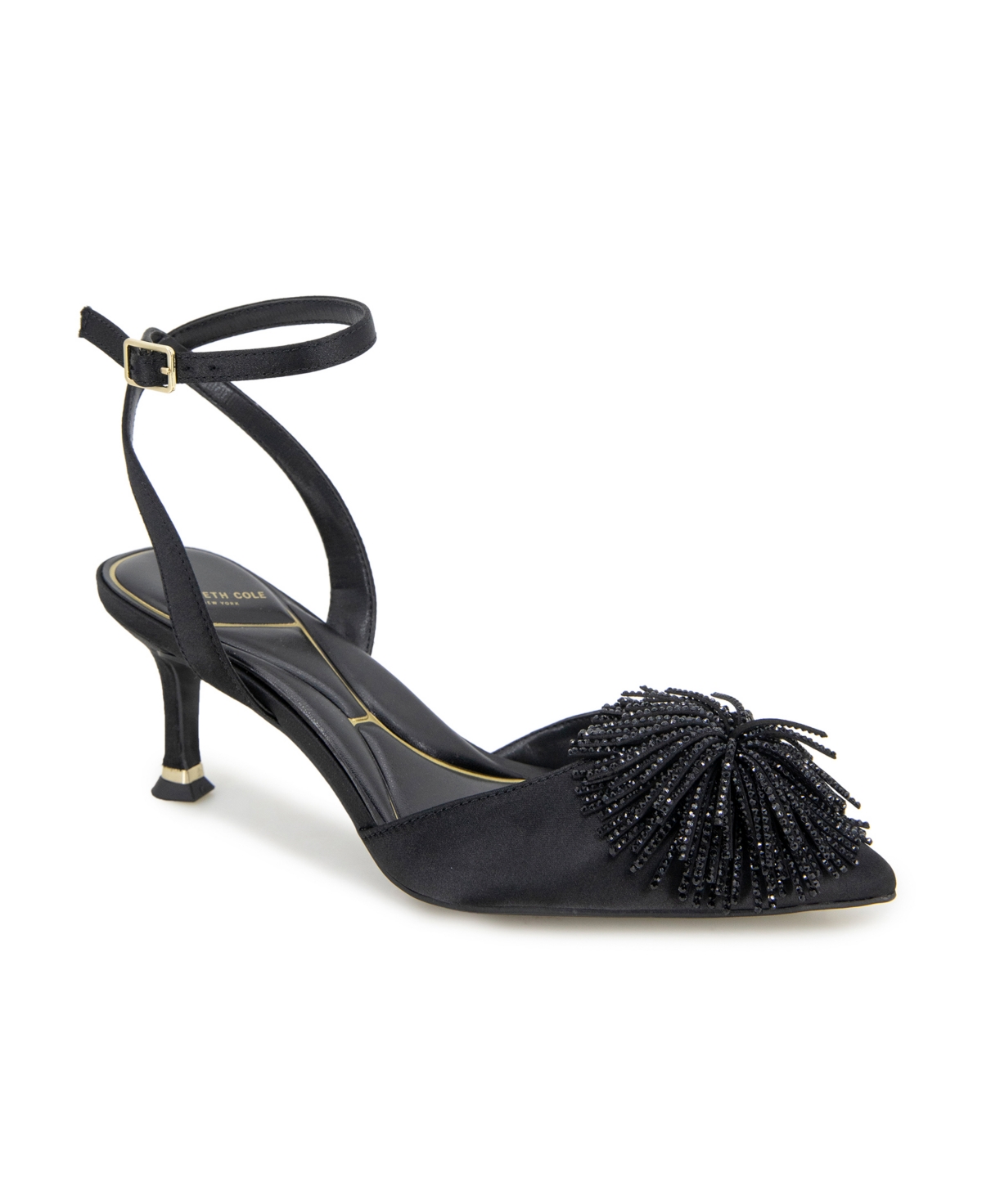 Women's Umi Pom Pom Pumps - Black Satin