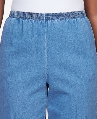 Petite Elastic Waist Short Length Denim Pants