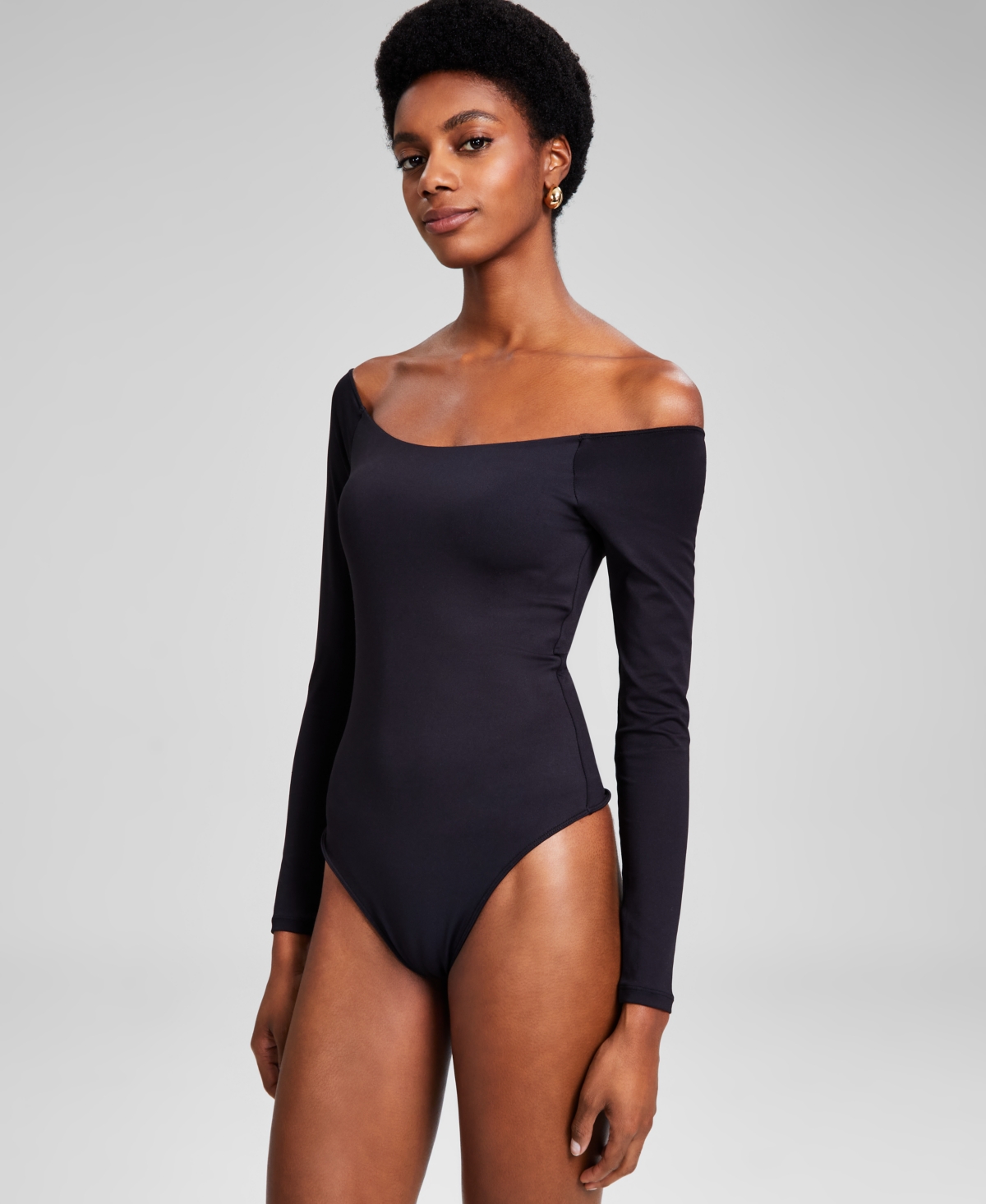 And Now This Women's Double-layered Off-the-shoulder Bodysuit, Created For Macy's In Black