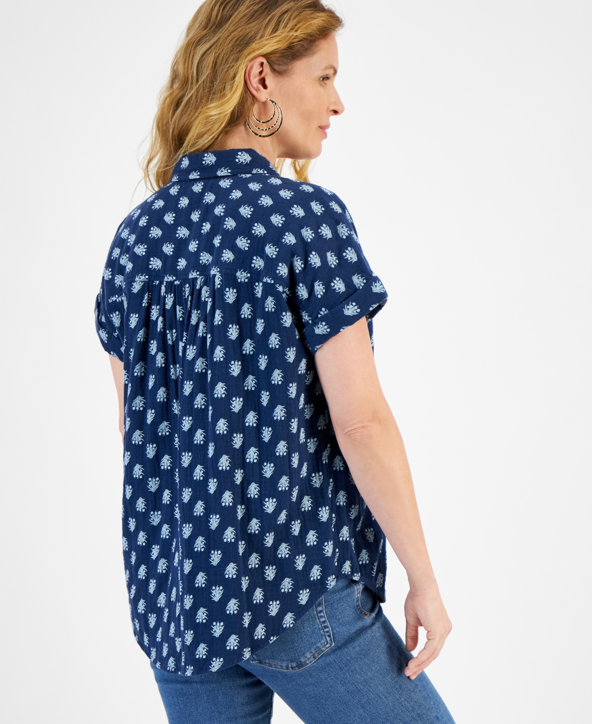 Style & Co Women's Cotton Printed Short-Sleeve Button Camp Shirt, Created for Macy's