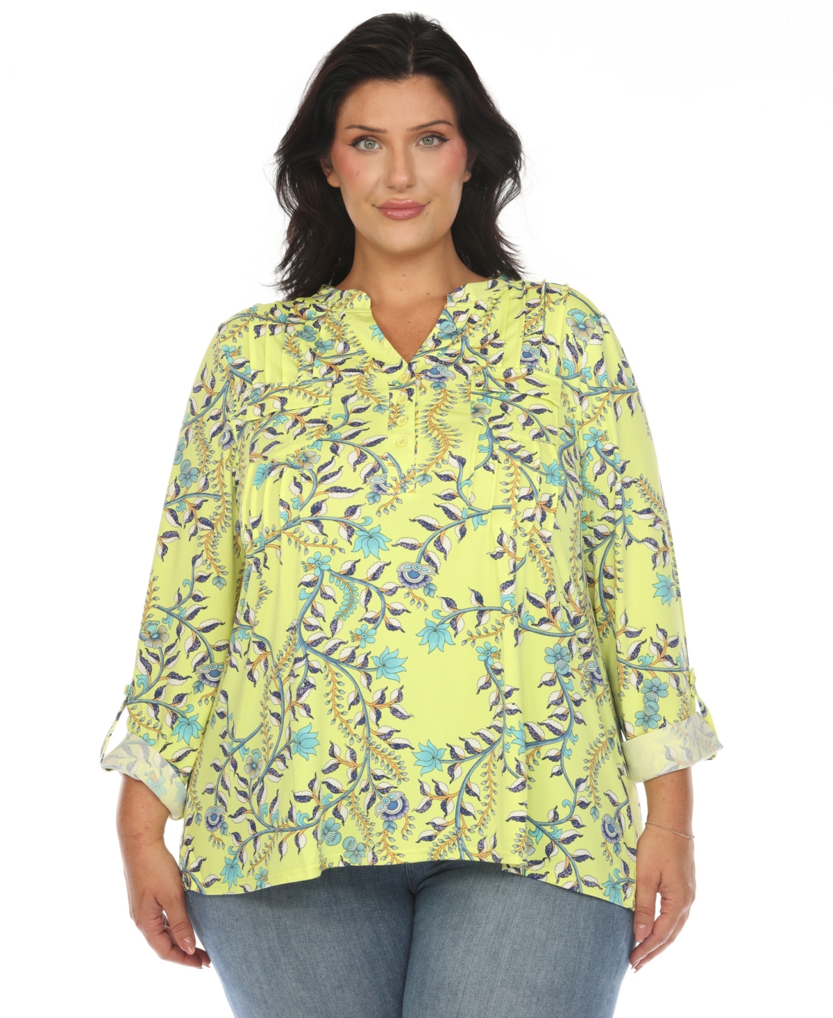 WHITE MARK PLUS SIZE PAISLEY BUTTON FRONT TUNIC TOP 