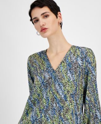 BOSS Orange Women's Printed V-Neck Long-Sleeve Blouse