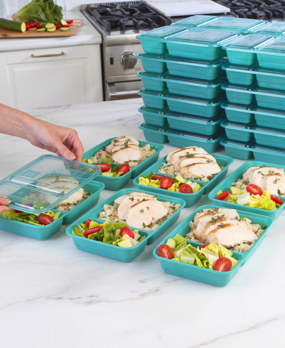 Good Cook Meal Prep Rectangle Two Compartment 30 Pack Container In Teal