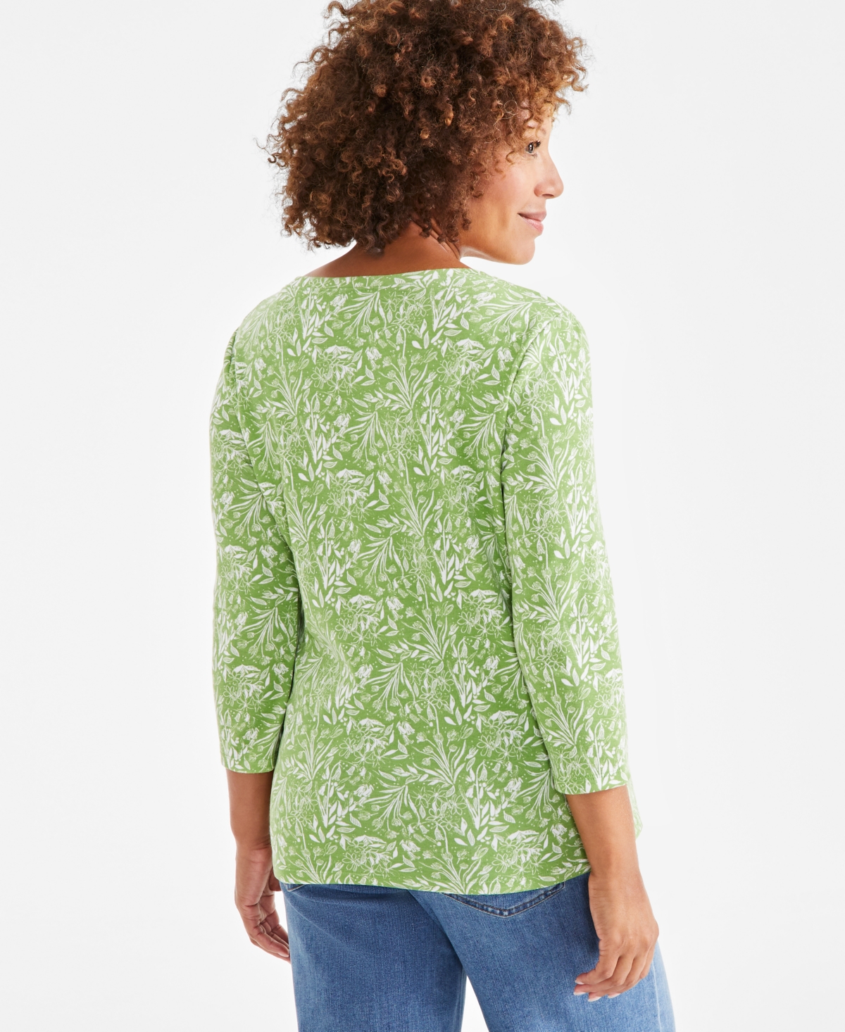 Style & Co Petite Dainty Blooms Printed Henley Top, Created for Macy's