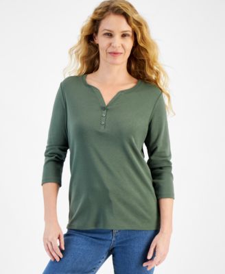 Style & Co - Women's Cotton 3/4-Sleeve Henley Tee
