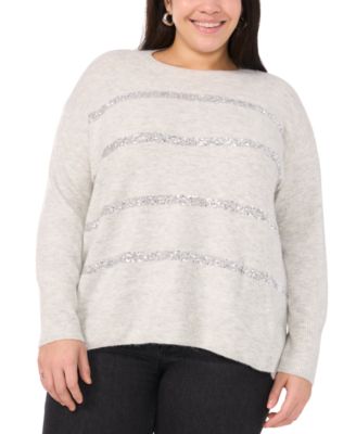 Vince Camuto - Plus Size Sequin Stripe Long-Sleeve Sweater