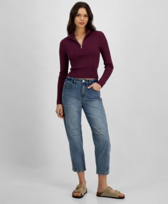Dollhouse - Juniors' High-Rise Barrel-Leg Crop Jeans