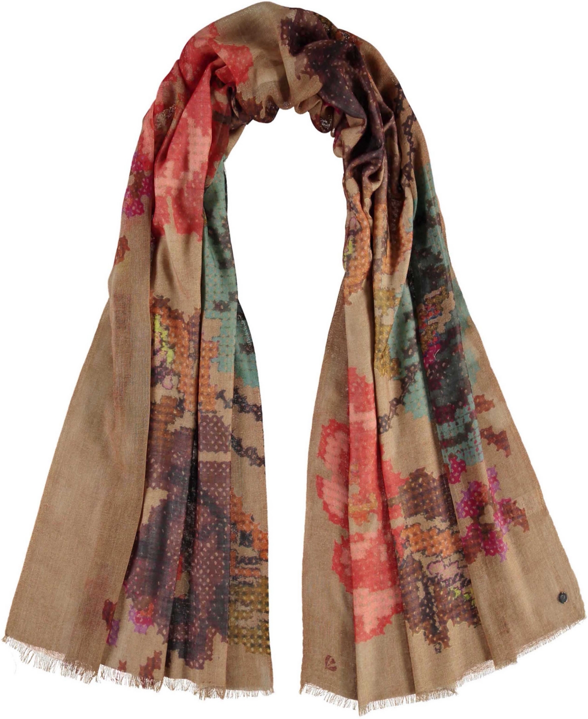 Fraas Roses in Cross Stitch Print Scarf - Mid Gray | Smart Closet