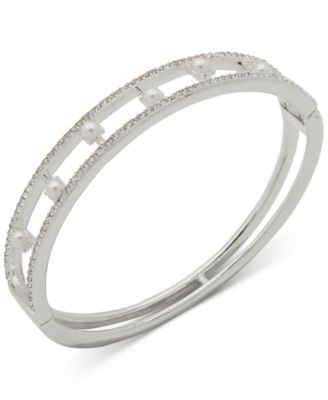 Anne Klein - Silver-Tone Pav&eacute; & Imitation Pearl Bangle Bracelet