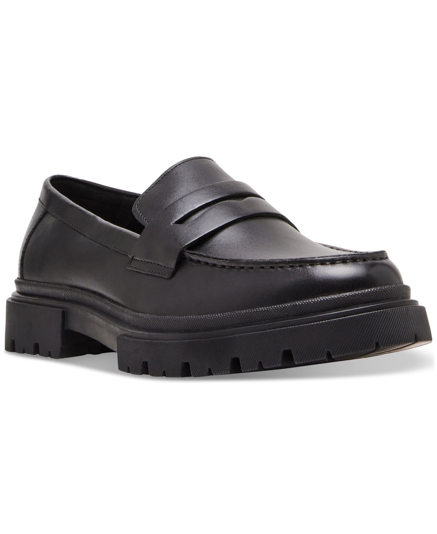 Мужские туфли Steve Madden Akkron Leather Lug-Sole Penny, цвет: Чёрный кожаный — фото 1