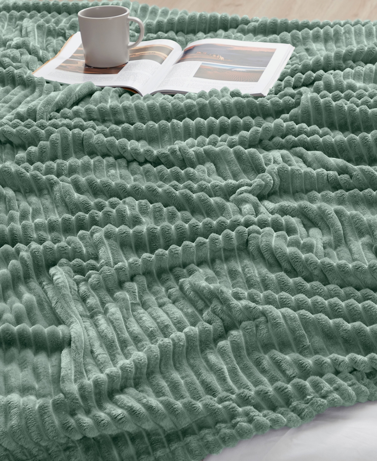 Nestl Cut Plush Lightweight Super Soft Fuzzy Luxury Bed Blanket, Twin In Sage