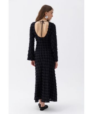 Women's Backless Long Sleeve Maxi Dress