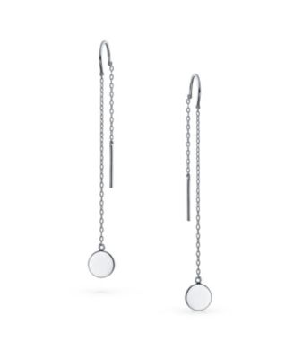 Minimalist Geometric Long Round Circle Chain Threader Earrings Stabilizing U Hook .925 Sterling Silver