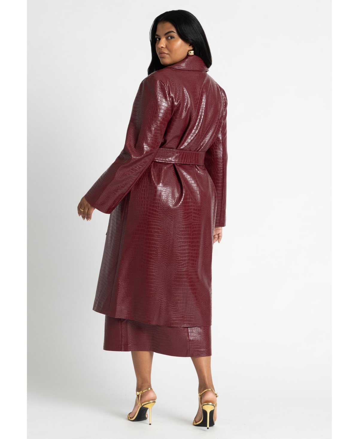Eloquii Plus Size Croc Faux Leather Trench Coat
