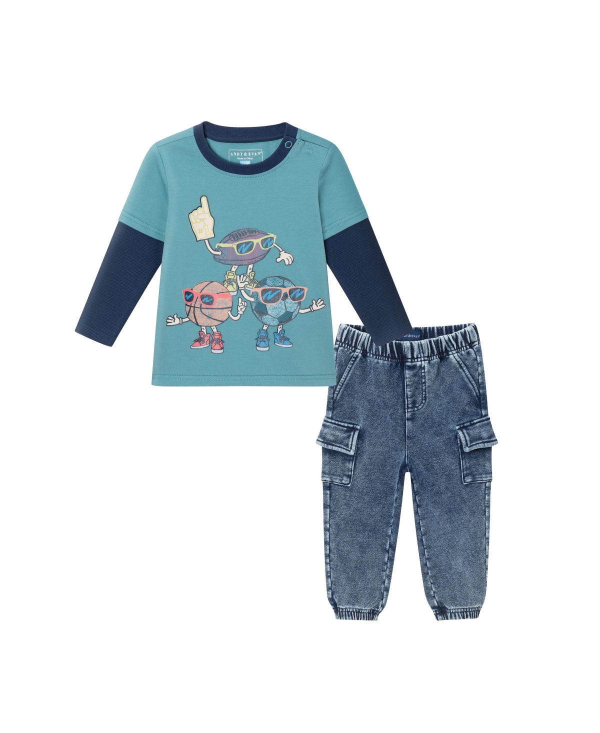Andy & Evan Baby Boys Jersey Two-fer Tee & Terry Pants Set