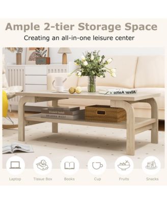 47'' Rectangular Coffee Table w/ Storage Shelf & Curved Legs for Living Room