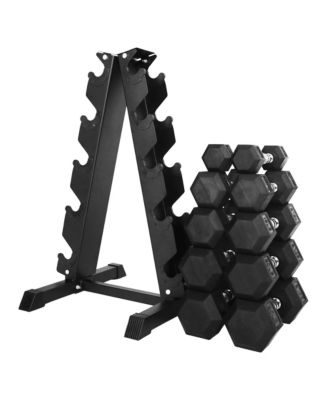 BalanceFrom Signature Alloy Steel 150 lb Rubber Encased Hex Dumbbell Set, Black