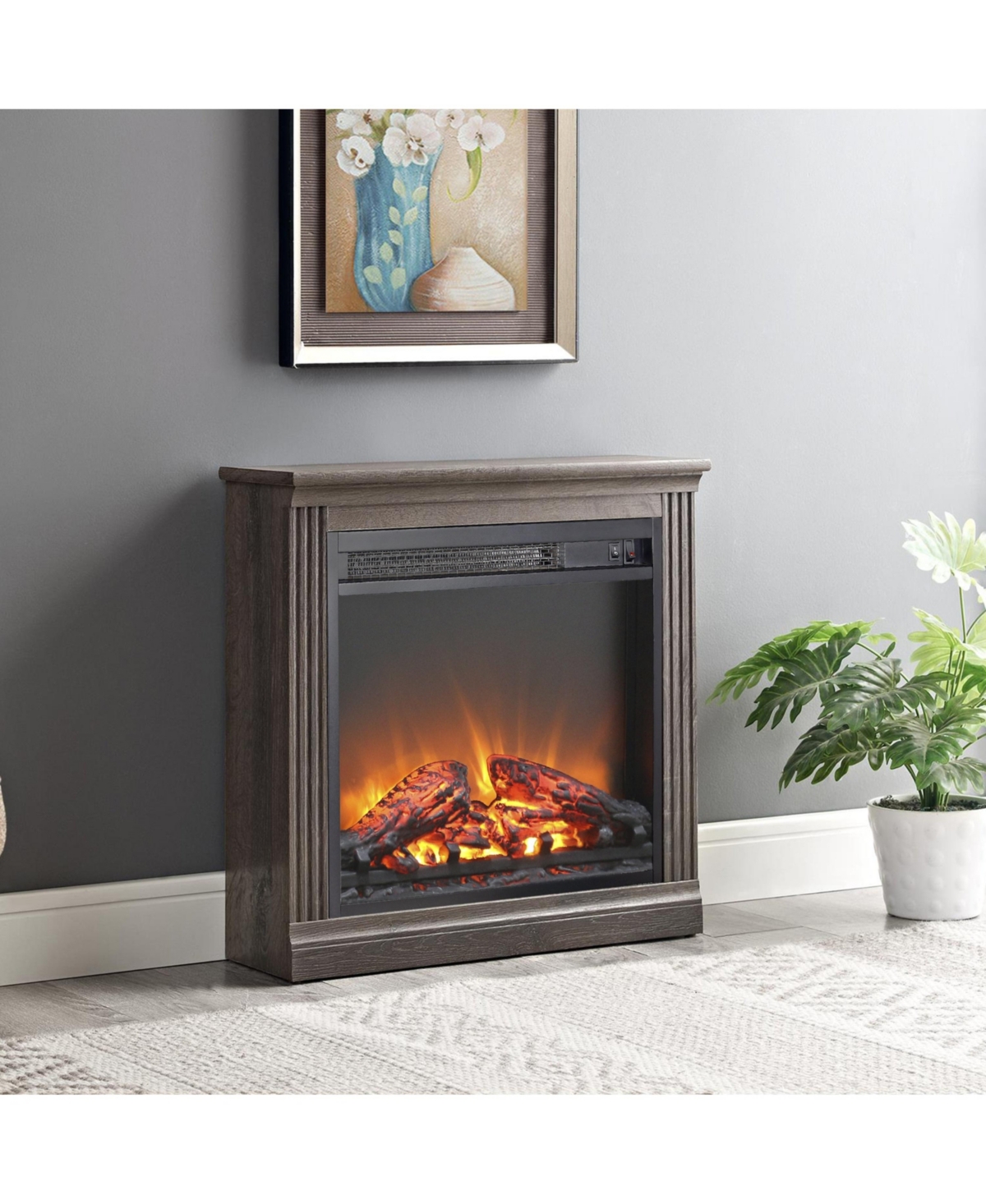 Mondawe Electric Fireplace Insert With Log Set & Realistic Flame, Overheating Protection