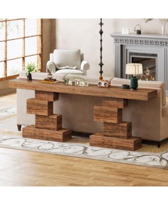 Farmhouse Console Table, 42.5-Inch Narrow Wood Sofa Table Behind Couch with Geometric Base, Industrial Entryway Accent Table