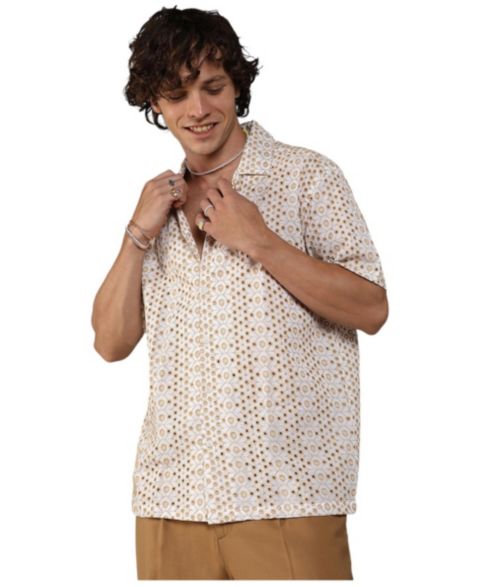 Мужская рубашка Cahoot Campus Sutra Off-White & Tan Brown Embroidered Circular, цвет: Белый