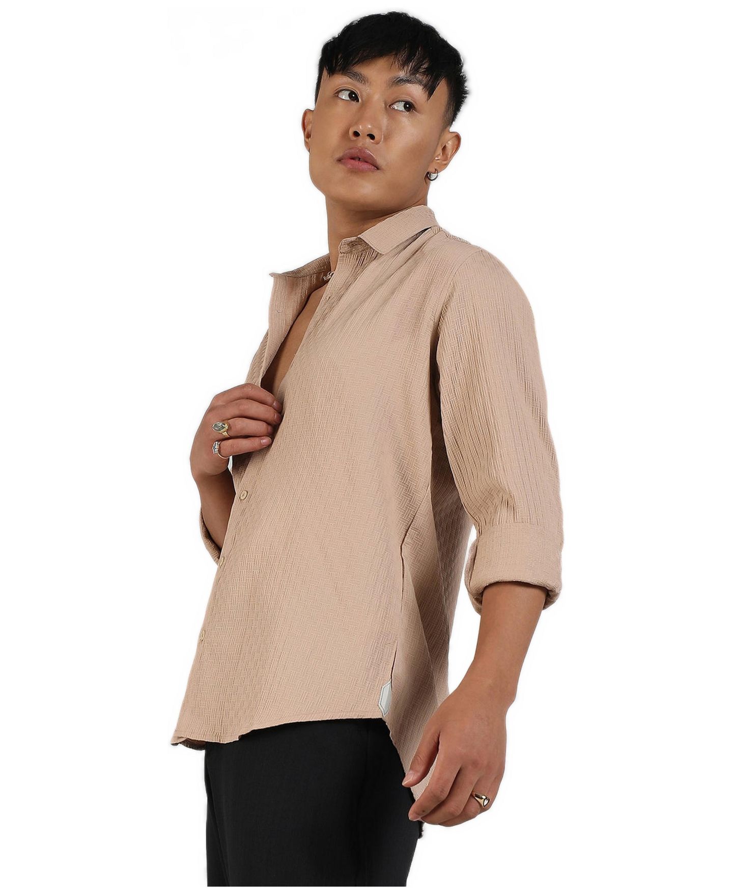 Мужская рубашка Cahoot Campus Sutra Beige Textured Interweave, цвет: Бежевый / Хаки — фото 4