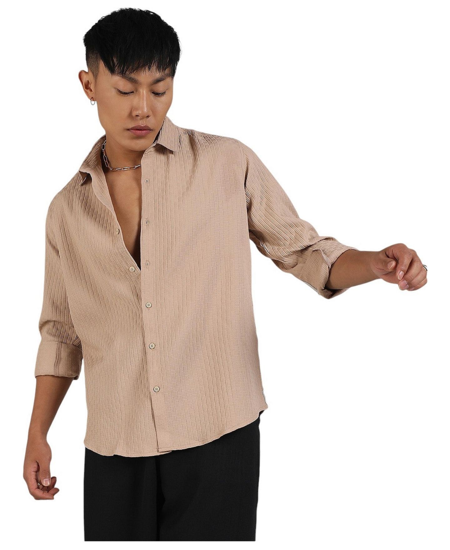 Мужская рубашка Cahoot Campus Sutra Beige Textured Interweave, цвет: Бежевый / Хаки — фото 1