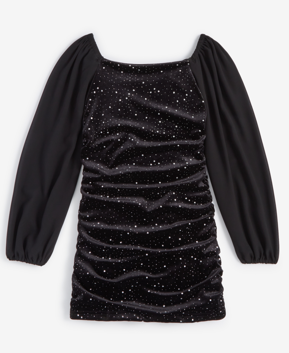 Shop With Jules Big Girls Sheer-sleeve Velvet Ruched Dress In Black