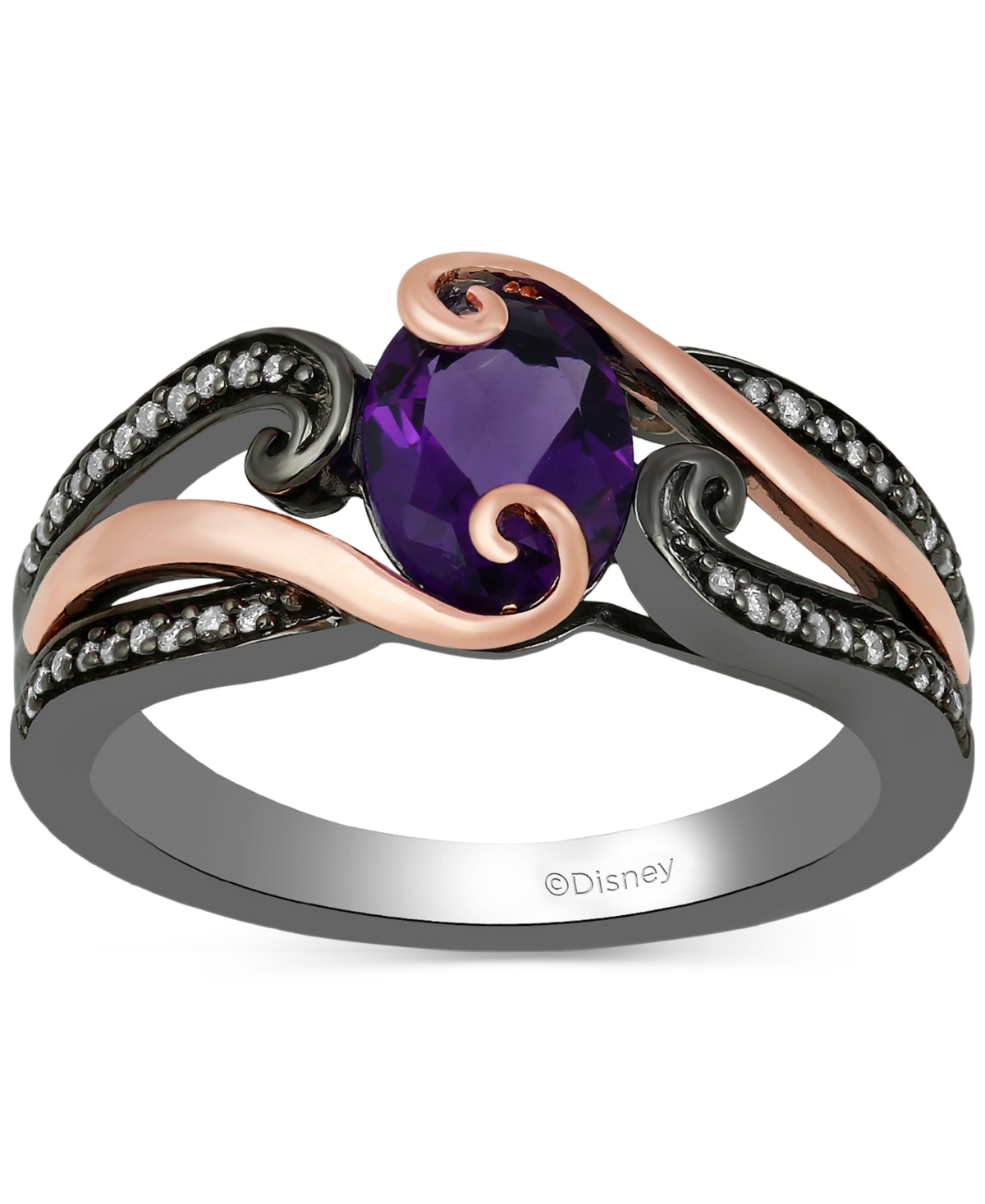 Amethyst (1 ct. t.w.) & Diamond (1/10 ct. t.w.) Ursula Tentacle Ring in Black Rhodium-Plated Sterling Silver & 14k Rose Gold - Sterling Silver  Rose G
