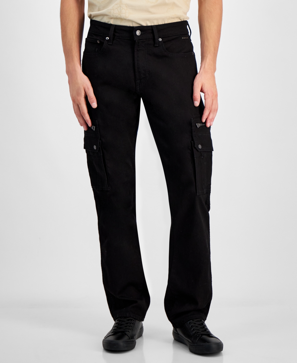 GUESS MEN'S MATEO ZIP DENIM CARGO PANTS 