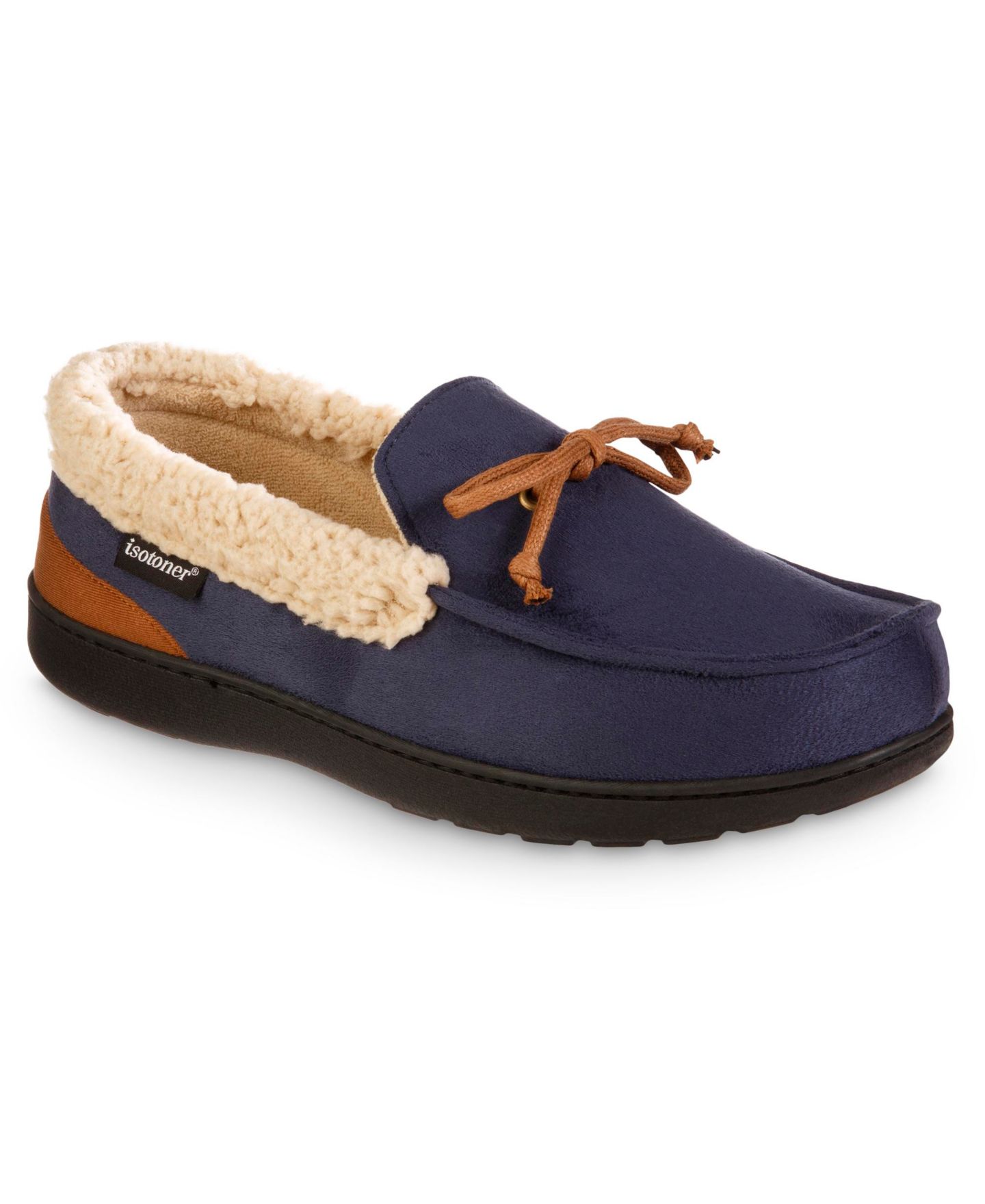 Мужские тапочки Isotoner Microsuede Vincent Moccasin Memory Foam Slippers, цвет: Тёмно-синий / Синий — фото 1