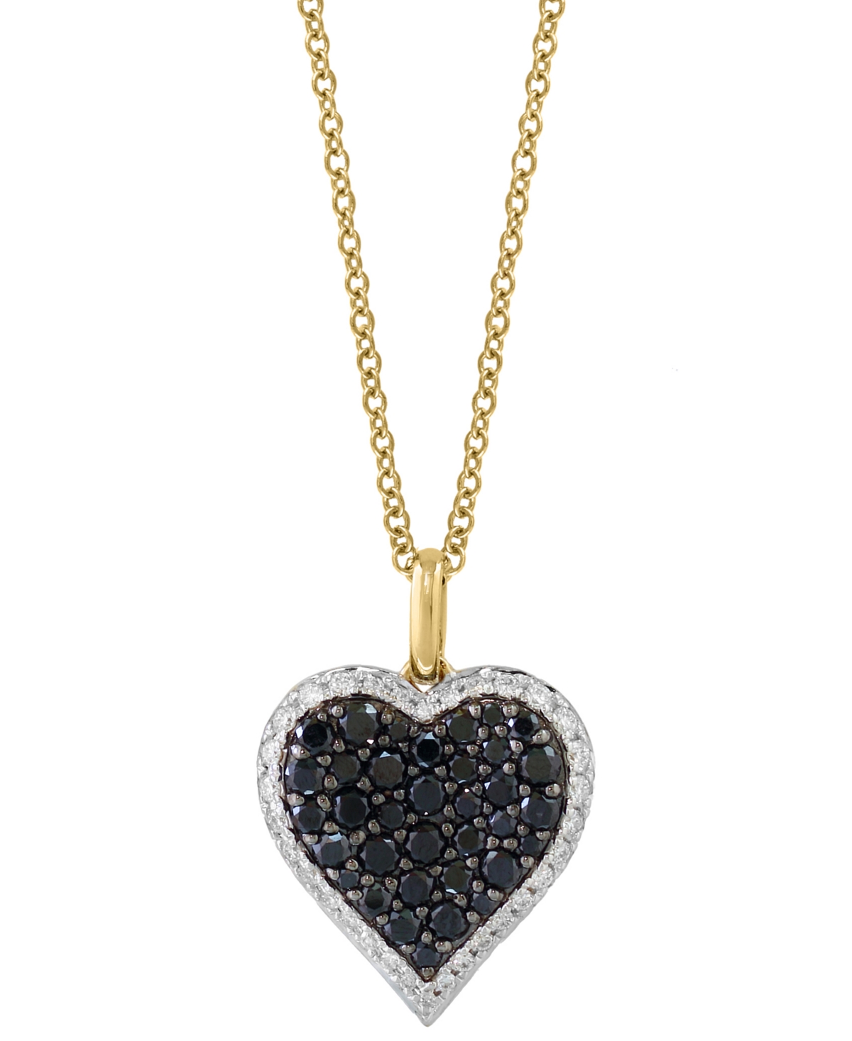 Shop Effy Collection Effy Black Diamond (5/8 Ct. T.w.) & White Diamond (1/4 Ct. T.w.) Heart Halo 18" Pendant Necklace In  In Yellow Gold