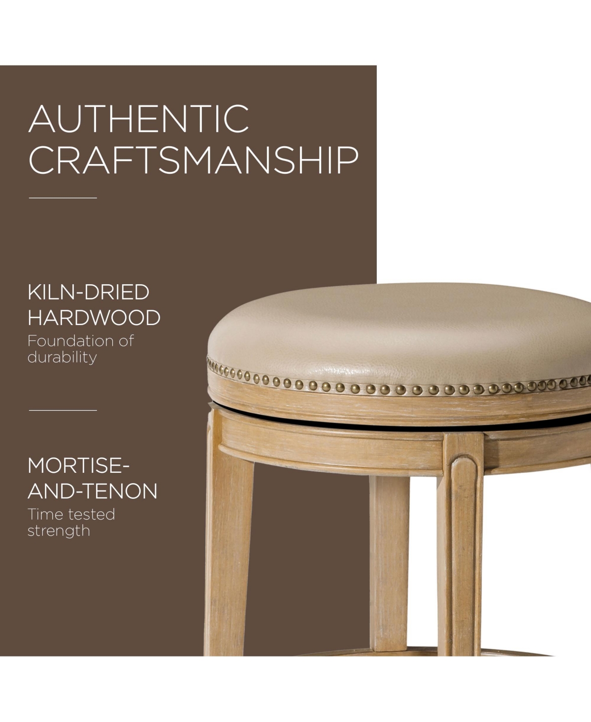Maven Lane Alexander Backless Bar Stool,w/ Avanti Bone Leather - Weathered oak finish