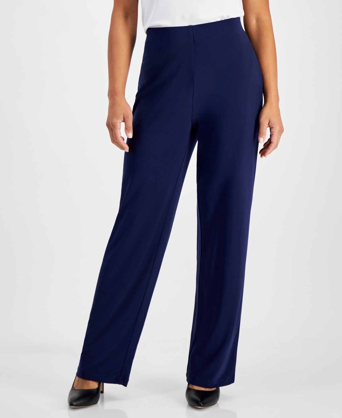 Ak Anne Klein Petite Solid Wide-Leg High-Rise Pants