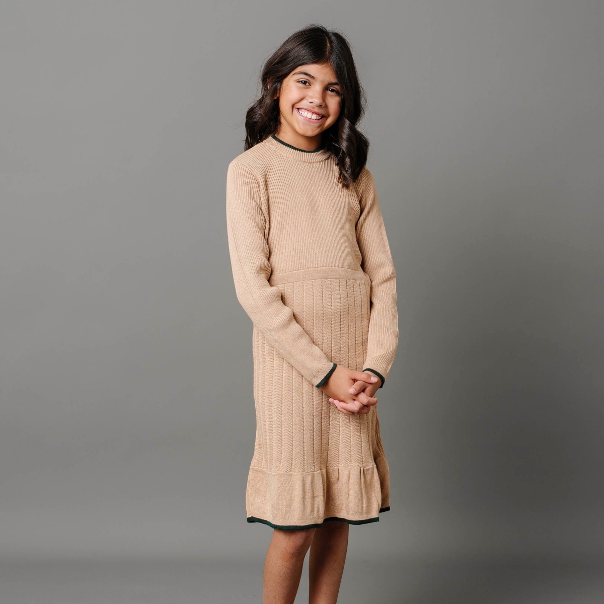 Hope & Henry Toddler Girls Organic Long Sleeve Mock Neck Flounce Sweater Dress