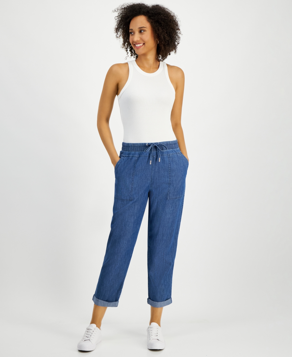 Nautica Jeans Women's Chambray Cuffed Jogger Pants In Dark Blue
