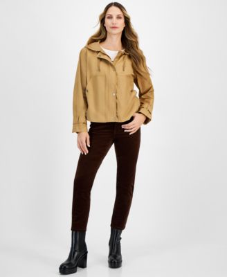Women's Hooded Belted-Cuff Utility Jacket