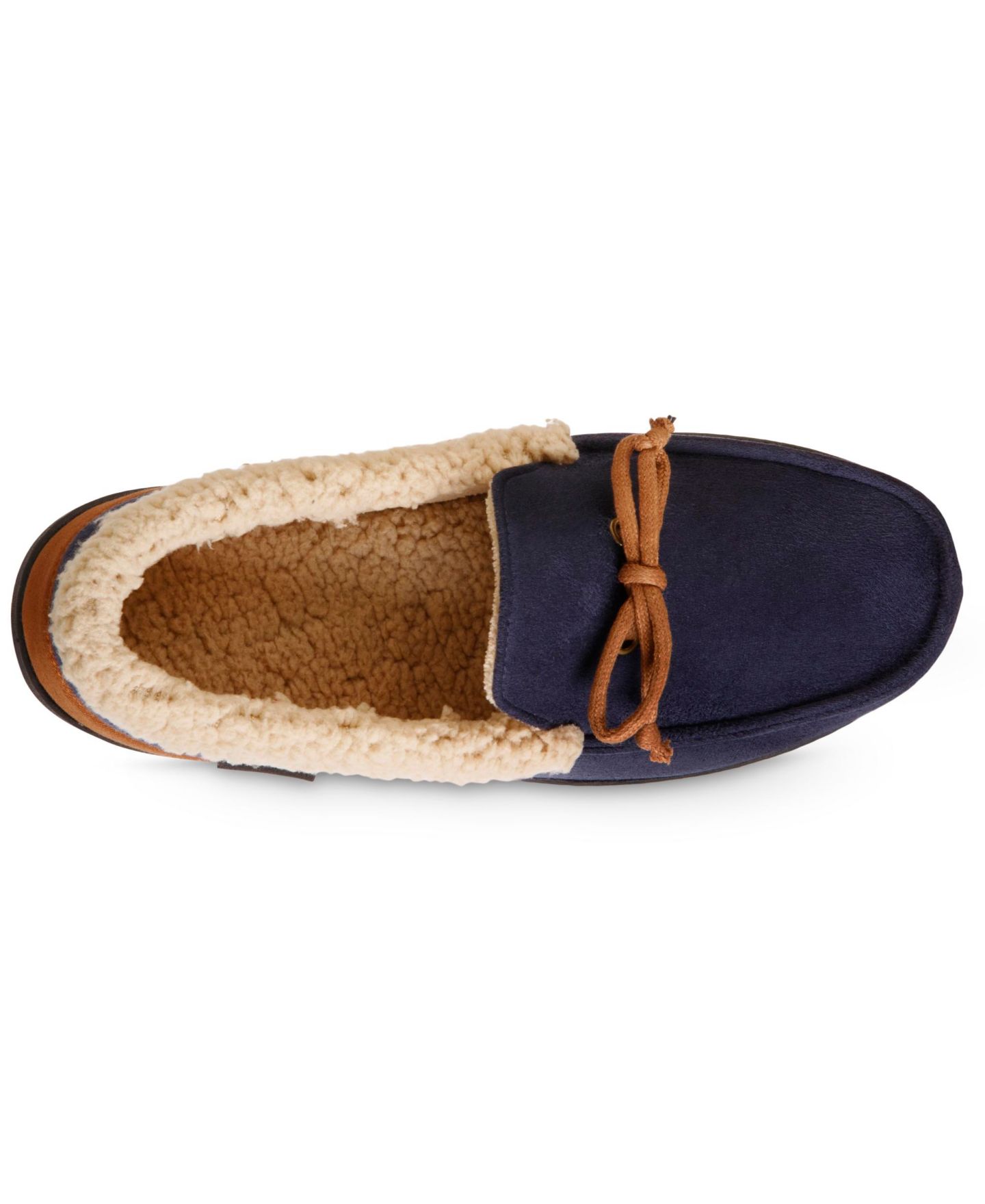 Мужские тапочки Isotoner Microsuede Vincent Moccasin Memory Foam Slippers, цвет: Тёмно-синий / Синий — фото 4