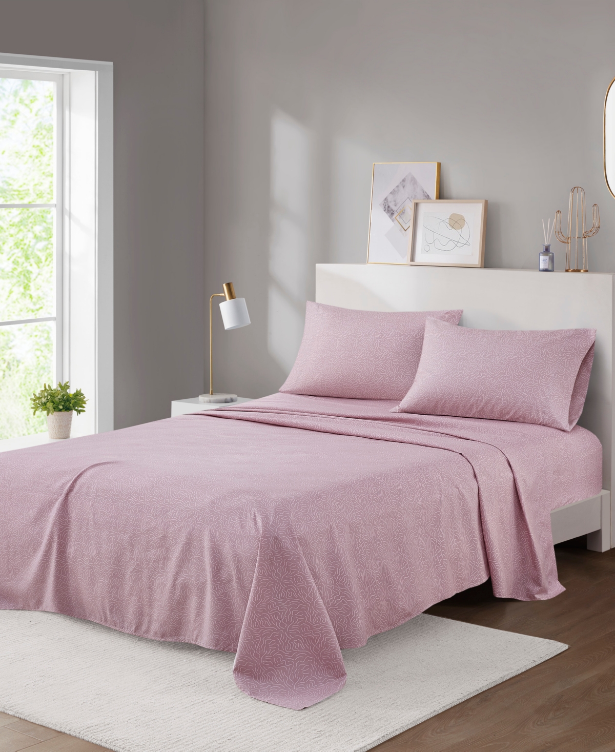 Intelligent Design Printed Microfiber 3 Piece Sheet Set, Twin In Blush Waves