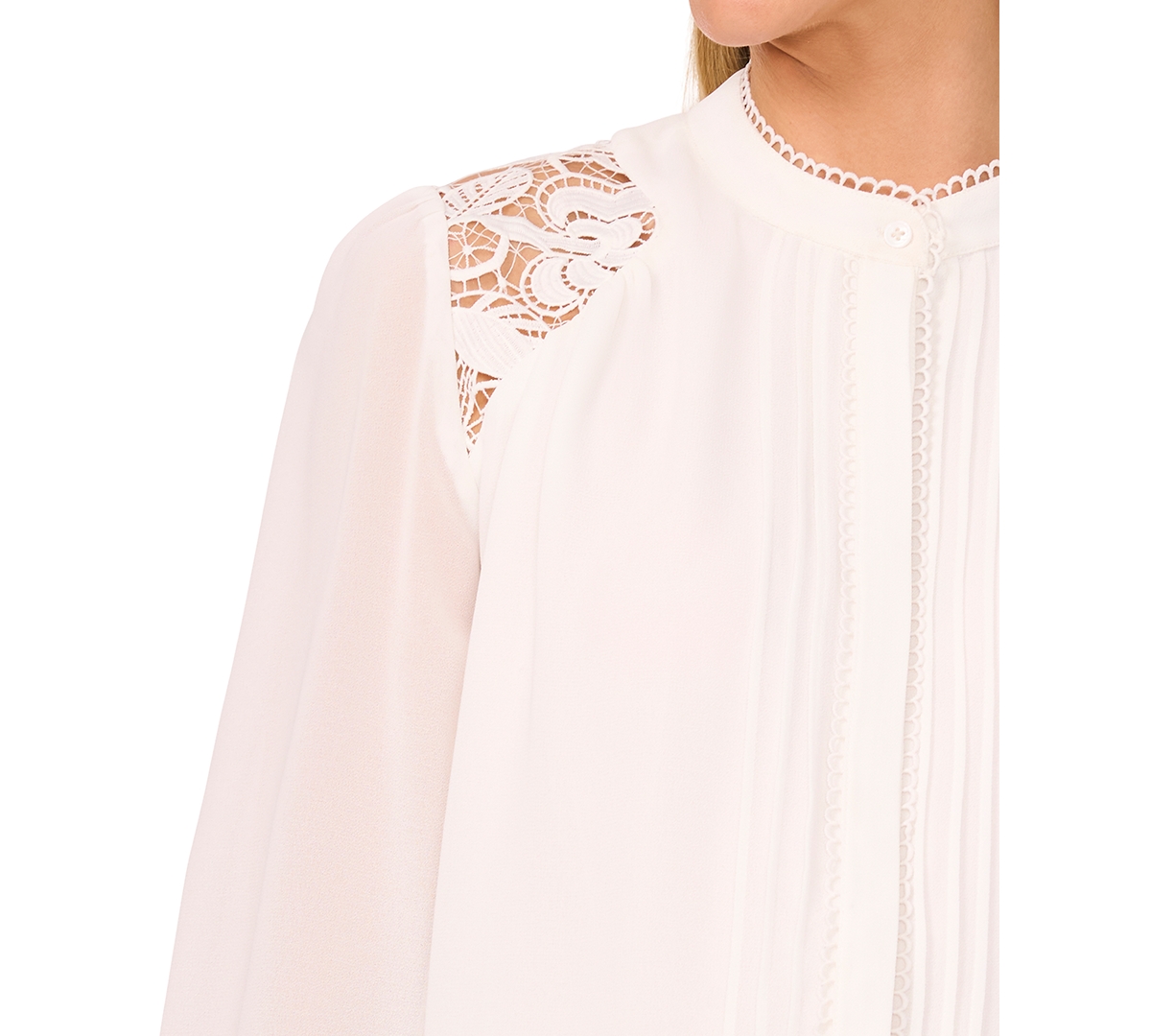 CeCe Women's Lace-Trim Long-Sleeve Blouse