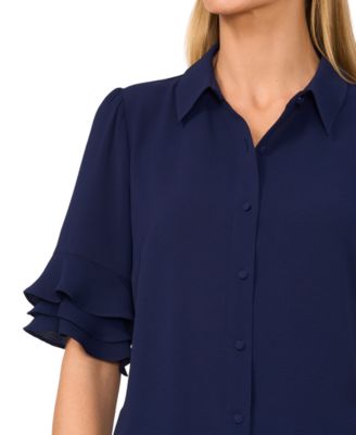 Women's Button-Front Ruffled 3/4-Sleeve  Blouse