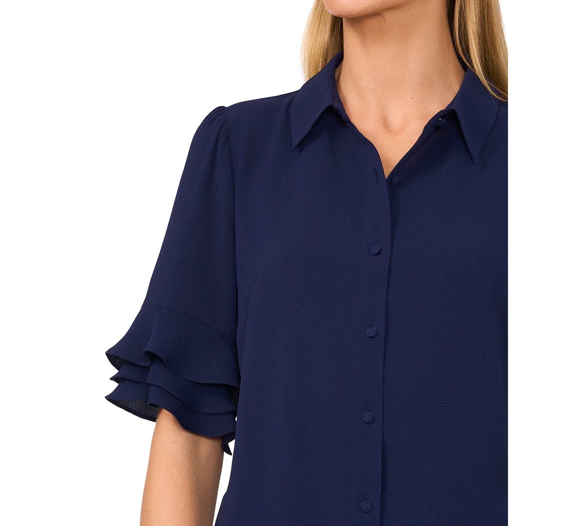Cece Button-up Collared Blouse In Classic Navy