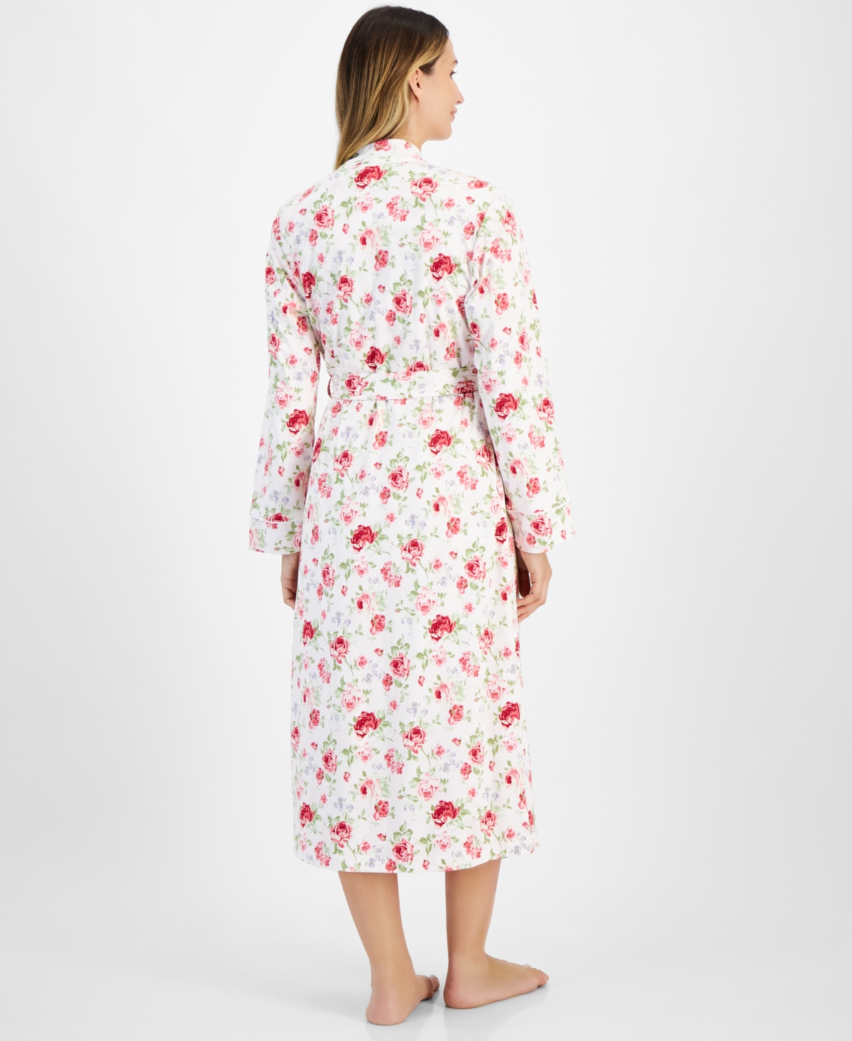 CHARTER CLUB WOMEN'S COTTON FLORAL LONG ROBE, CREATED FOR MACY'S 