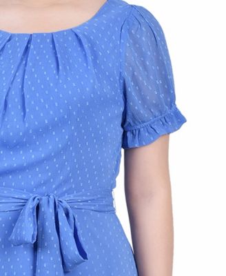 Women's Short Sleeve Belted Swiss Dot Dress
