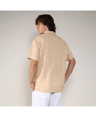 Men's Beige Embroidered Geometric Shirt