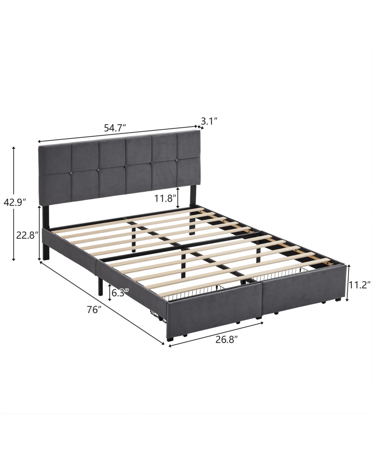 Slickblue Full Size Velvet Upholstered Platform Bed with Storage Drawers for Elegant Bedroom Organization