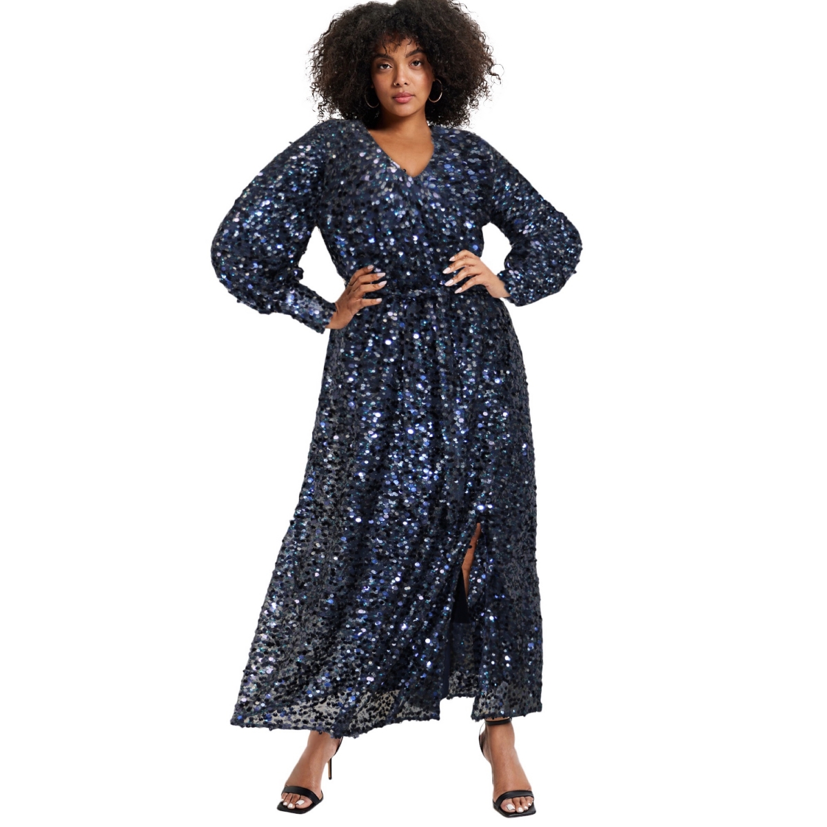Plus Size June + Vie Evyre Side Slit Sequin Dress - Gold sequin
