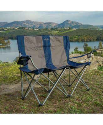 Portable Folding Outdoor Double Camping Lawn Beach Chair, Navy/Tan